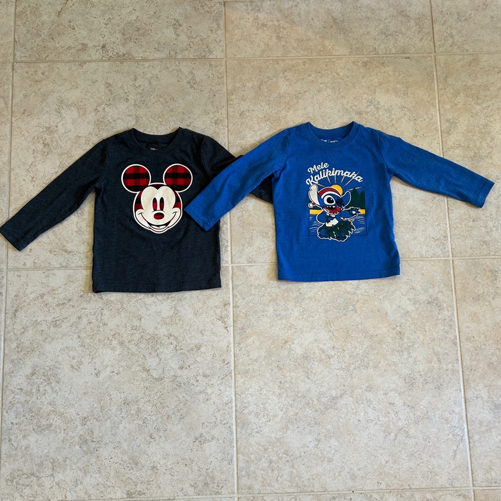 Jumping Beans Disney Christmas Long-Sleeve Mickey & Stitch T-Shirt Bundle, 24M